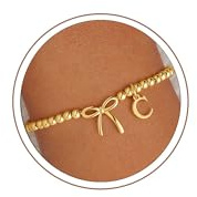 TINGN Armband Damen Gold - 14K Vergoldet Schleifen Armband mit Buchstaben A-Z Golden Armbänder Mädchen Perlen Damen Geburtstagsgeschenk für Frauen Teenager Mädchen Geschenke