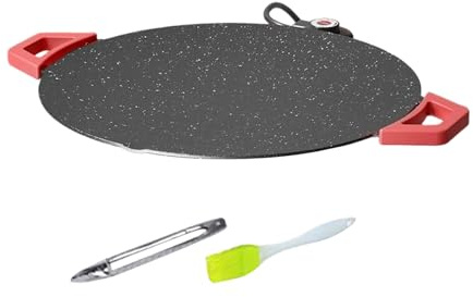 Grill Elettrico – Rotonda antiaderente – Griglia da tavolo con pennello ad olio e pinze da barbecue, per cottura su tavolo da cucina, barbecue, bistecca,