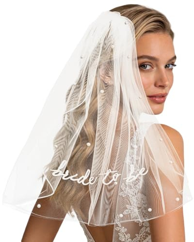 EKKONG Brautschleier Kurz, Schleier Braut mit Kamm, mit Gesticktem Schriftzug“Bride To Be”, Weißer Elegant Jga Schleier für Junggesellinnenabschiede, Hochzeiten, Heiratsantrag, Damenpartys