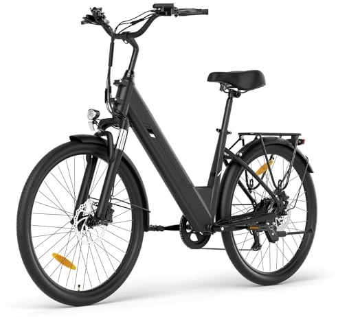 Touroll J2 ST Pro 26'' E-Bike Herren Damen, 250W City Elektrofahrrad mit Hydraulischen Scheibenbremsen, 561.6Wh Herausnehmbarer Akku bis 100km, 26 Zoll Low-Step Ebike mit Federgabel & 7 Gänge