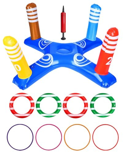 10 Piezas Juguetes Inflables para la Piscina, Juego de Lanzamiento de Anillos Adulto con Cruzado Juguetes Hinchables Piscinas, Juegos Inflables para Piscinas, Juegos de Agua Piscina para Adultos