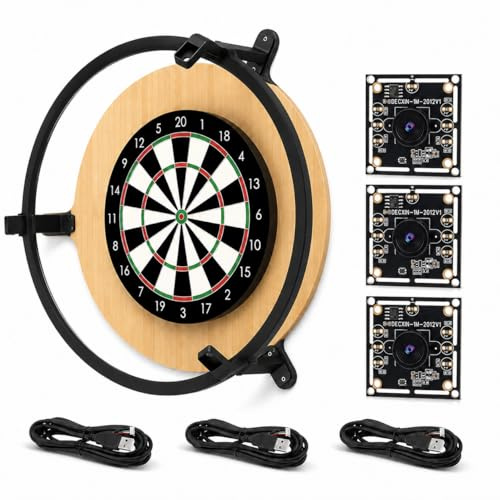 König Design Autodarts Komplettset mit 3X OV9732 100° Kameras & 6000K LED Ring – Automatisches Dart Zählsystem für Steel Darts – Kamerahalterung mit Kabelführung & Montagematerial