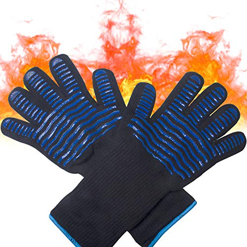 Nomex & Silikon hitzebeständige Ofenhandschuhe, lange Ärmel, Ofenhandschuhe mit Fingern, zum Grillen, Kochen, Backen, 1 Paar
