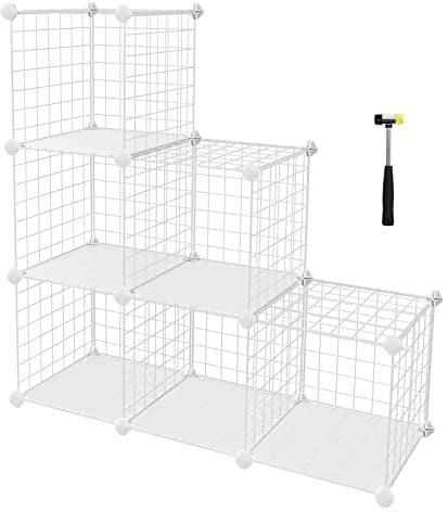 SONGMICS Storage Cabinet, Shelf, Lattice Panels, 6 Compartments, Large Capacity, Free Rubber Mallet, Dimensions 63 x 31 x 93 cm (L x W x H), White LPI111W