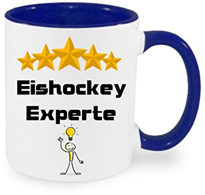 Eishockey Experte - Kaffeetasse mit Motiv, Tasse mit Druck, auch individuell mit Spruch, Foto, Wunschtext, Wunschname (Blau)