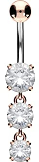 PIERCINGLINE Bauchnabelpiercing Titan 3 Kristalle 925er Silber Bananabell Piercing Roségoldfarben