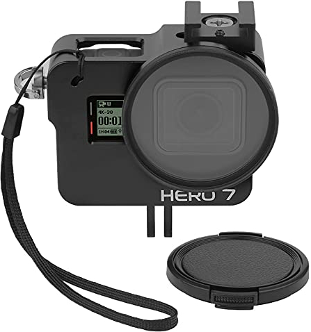 Yangers Custodia Protettiva in Lega di Alluminio per videocamera GoPro Hero 7 Black 6 5, Cerniera Laterale in Metallo con Supporto per Bicicletta, 52mm UV Lense Filtro