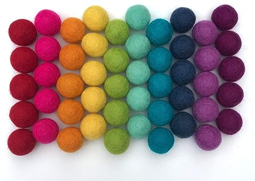 Wildflower by Hu Hands 50 Pompons aus Wollfilz, 100 % handgefertigt, Motiv Regenbogen