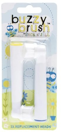 Jack N' Jill Buzzy Brush Kids Electric Toothbrush Head Replacements, Soft Vibrations, Compatible Only with Buzzy Brush Electric Musical Toothbrush, Gentle Cleaning, Easy Snap On, Pack of 2