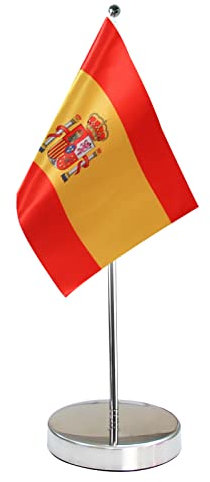 Bandera de Mesa de España 9 x 6 - Bandera de Escritorio Español Contiene Asta de Bandera y Pedestal