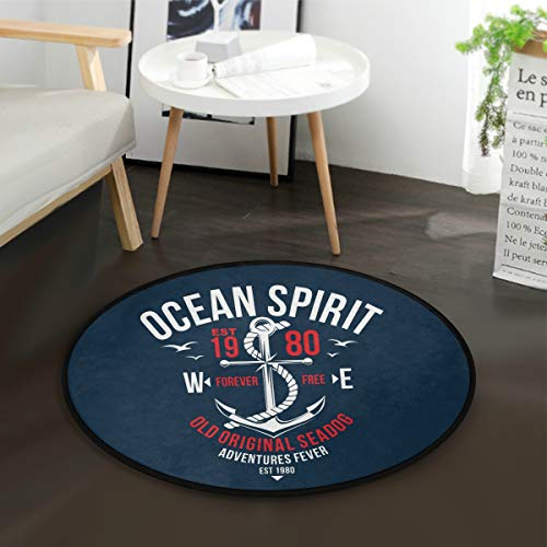 Mnsruu Runder Teppich mit maritimem maritimem Meeresmotiv, für Wohnzimmer, Schlafzimmer, 92 cm Durchmesser