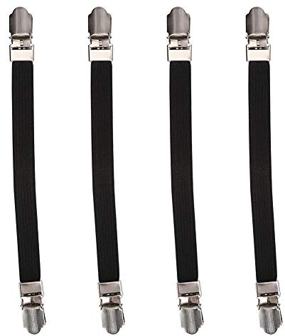 TOPINCN 4 Pezzi Elastici di Fissaggio per Lenzuola, Cinghie Incrociate per materassi Resistenti, Cinghie Flessibili Bretelle per Cuscini (Nero)