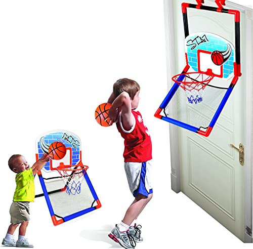 King sport kids Basketball Hoop Game Hangable Door Basketball 2 in 1 Floor To Door Hoop Portable with 3 Balls and Pump Indoor Outdoor Basketball Stand Junior Backboard Set Quick Easy Assemble