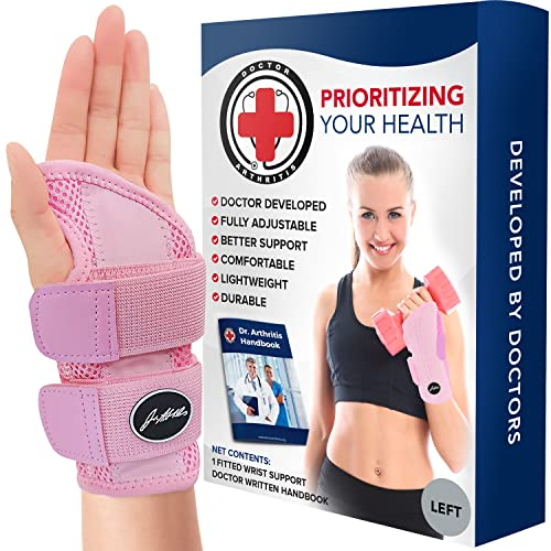 Dr. Arthritis Von Ärzten Entworfen, Verstellbare Handgelenk Bandagen, Handgelenkstütze für Sehnenscheidenentzündung, Handgelenkbandage mit Karpaltunnel Schiene, Handbandage für Linke Hand, Pink