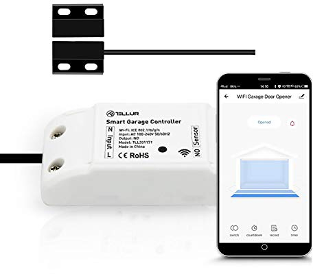 TELLUR SMART - Kit di controllo per porta del garage WLAN Alexa controllabile tramite app, compatibile con Alexa & Google Home, nessun hub richiesto