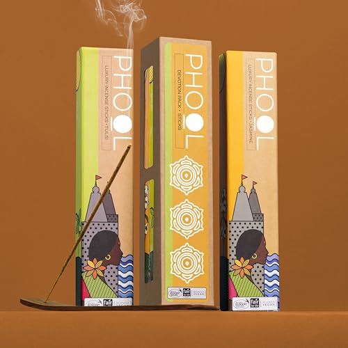 PHOOL LUXURY INCENSE Devotion Pack (80 Incense Sticks | 2 Fragrances- Tulsi & Jasmine) (Green)