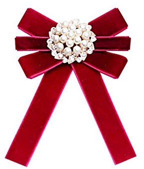 Broche en Fausse Perle Noud Papillon Pré-Noué Noeud Broche Cravate Vintage Décoration de Robe Chemise Col Broche Bowknot pour Femmes Filles Fête Mariage (Rouge)