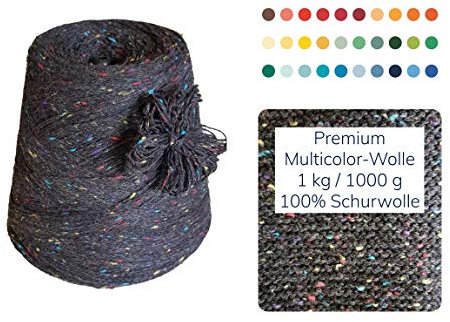 1 kg Strickwolle Multicolor Farbverlauf Schurwolle Merinowolle Handstrick günstige Wolle zum Stricken Häkeln Sockenwolle Garn 1000g Nadel 3 3,5 4 - Schwarz
