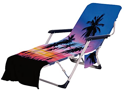 FANSU Schonbezug für Gartenliege Frottee Liegenauflage Garten Sonnenliege Handtuch mit 2 Taschen Stuhl Strandtuch für Schwimmbäder, Strände, Gartenhotels (Tropischer Stil,75x210cm)