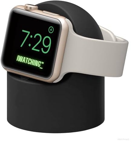 iWatching Charger Stand Silicone Dock Holder for Apple Watch Series Ultra/9/8/SE2//7/6/SE/5/4/3/2/1 (44/42/40/38mm),Supports Nightstand Mode > Adapters NOT Included < (Black)