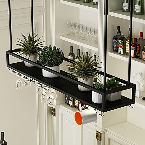 Portabottiglie Soffitto, Portabottiglie a Parete Scaffale per Vini da Parete Porta Bottiglie per Bottiglie di Vino in Metallo Mensola per Vino Industriale Calice e portabicchieri, 60/80/100/120/140cm