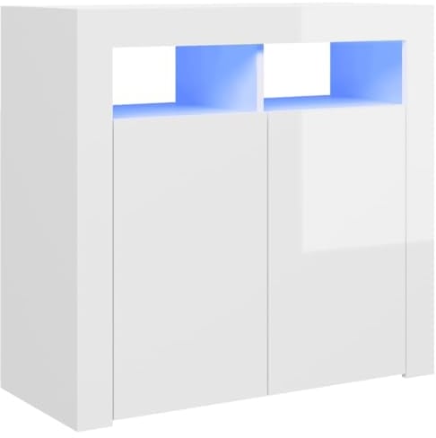 vidaXL Sideboard mit LED-Leuchten Kommode Anrichte Schrank Beistellschrank Mehrzweckschrank Standschrank Flurschrank Hochglanz-Weiß 80x35x75cm