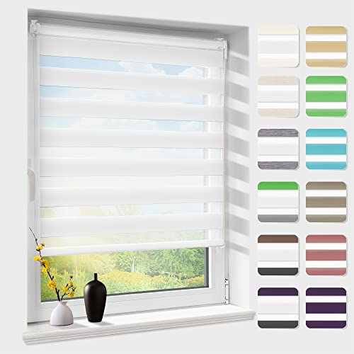 Doppelrollo klemmfix ohne Bohren, Duo Rollos für Fenster & Tür mit Bohren, Version 2025 Weiß B110 x H120cm (Stoffbreite 106cm), Fensterrollo lichtdurchlässig & verdunkelnd, Klemmrollo Sonnenschutz