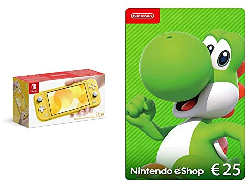 Nintendo Switch Lite - Consola Amarillo + Nintendo eShop Tarjeta de Regalo 25€ (Código de Descarga)