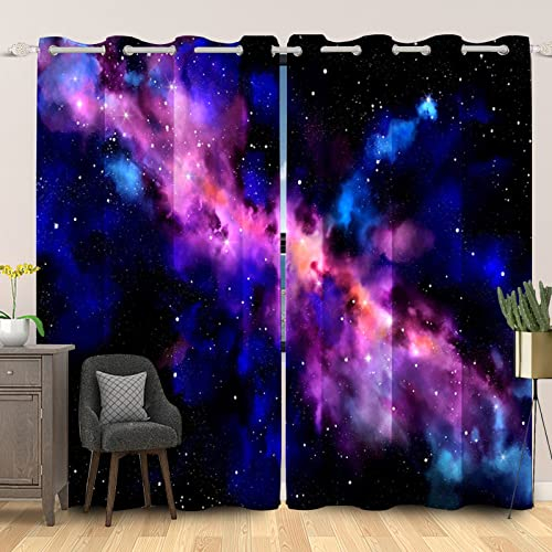 SDOTPMT 107x215cm, 2 Stücke Galaxis Weltraum Fenstervorhang Nebel-Universum Planet Mehrfarbig Sternenklarer Himmel Milchstraße Universum Fenster vorhänge für Schlafzimmer Lichtblockierung Vorhang