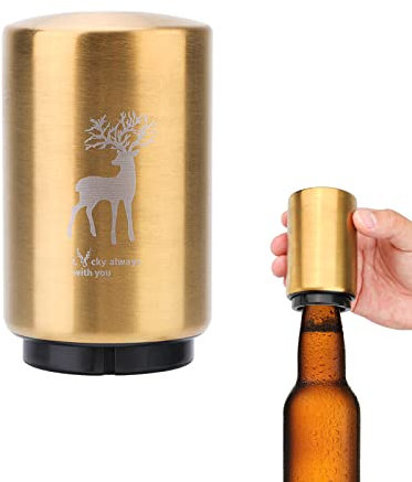 Bieröffner Automatischer Flaschenöffner, Elch Bierflaschenöffner Magnetisch Gold ABS Push Down Opener Wein Bier Soda Cap Opener Biergeschenk für Männer Vatertag Damen Küchenzubehör