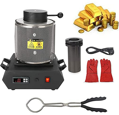 CHUNTIANMEI Four De Fusion d'or,1kg 2kg 3kg Four De Fusion Numérique électrique 1800w 1150℃ Kit De Four De Fusion pour Le Raffinage De Bijoux Métaux Précieux Or Argent Cuivre Aluminium,Black-1kg