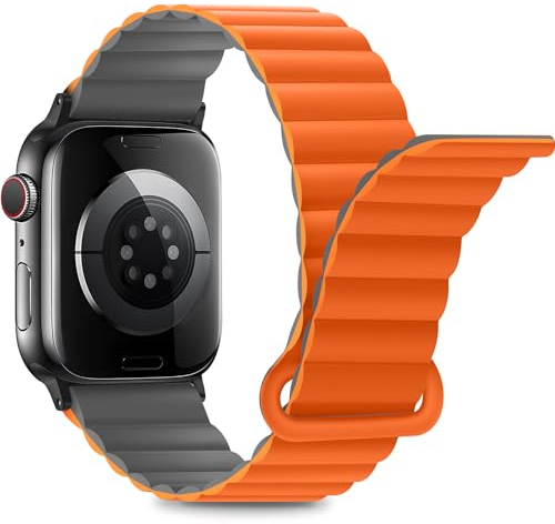Anlinser Kompatibel mit Apple Watch Armband 49/46/45/44/42/41/40/38mm, Doppelseitiges Wendbares mit Loop Magnetic Ersatzband für iWatch Ultra 2 Serie 10/9/8/7-1 SE (49/46/45/44/42, Grau/Or)