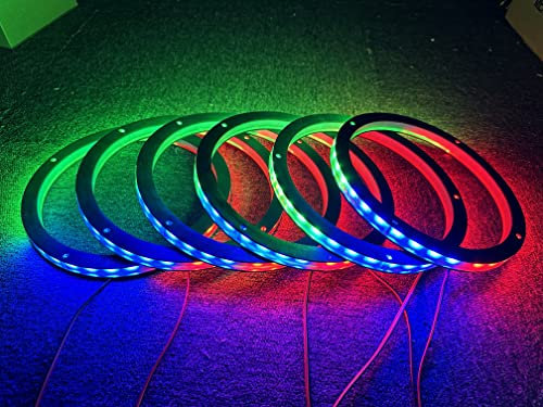 NA 6PCS 6.5 Car LED Speaker Ring Light Kit Dream Color Chasing Flow Series Spacer Ring Light Can Controlled by Remote and APP Simultaneously