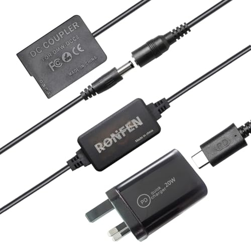 RONFEN DMW-DCC8 DC Coupler DMW-BLC12 Dummy Battery USB-C Cable PD AC Power Adapter Kit Compatible with Cameras Panasonic Lumix DMC-G5 G6 G7 G80 G81 G85 GX8 FZ300 FZ2000 FZ2500 DC-G90 G91 G95 G99