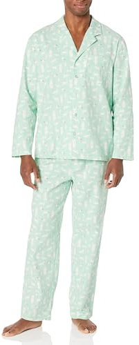 Amazon Essentials Set Pigiama in Flanella Uomo, Verde Menta Animali della Foresta, XL