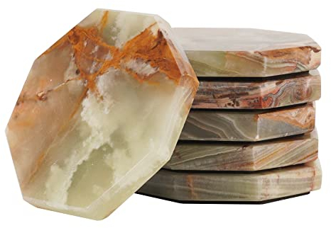 Radicaln - Lot de 6 dessous de verre en marbre en forme d’étoile de 9 cm - Fabriqués à la main - Accessoires de cuisine, voiture et café - Onyx vert