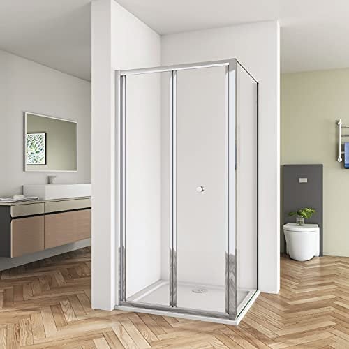 Biubiubath 760mm Bathroom Walk in Frame Bi Fold Shower Enclosure Shower 900mm Side Panel Door and 900x760mm Stone Tray