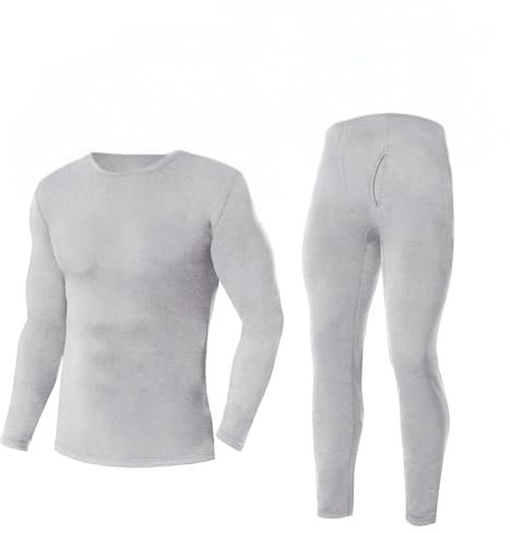 SIMIYA Herren Thermounterwäsche Set, warme Unterwäsche mit Innenfleece, Ultraleicht Oberteil und Unterteil mit Eingriff Langarm Funktionsunterwäsche Rundhals Skiunterwäsche für Winter (Hellgrau, 2XL)