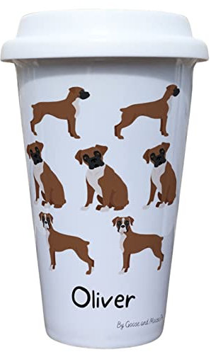 Boxer Dog Travel Mug Personalised - Gift for Dog Owners & Lover - Personalised Dog Thermal Ceramic Insulated Travel Mug