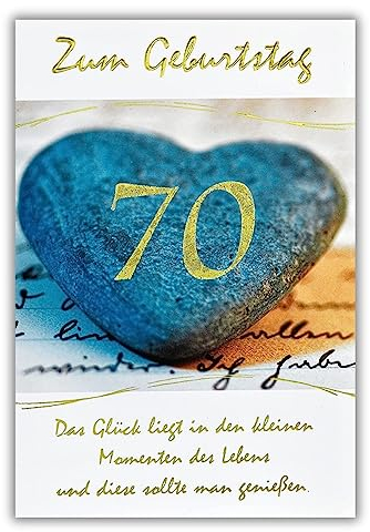 bsb 70. Geburtstagskarte Frau & Mann - Karte Geburtstag in 11,5 x 17,0 cm - Glückwunschkarte Geburtstag mit Steinherz-Motiv - 70. Geburtstag-Karte mit Umschlag - Geburtstagskarten