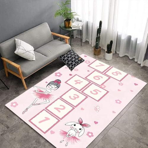 Tappeti Design Pädagogischer Spielteppich Hopscotch-Spiel „Tanz der kleinen Prinzessin“, Schlafzimmer, Spielzimmer, Familienspiele-60x120cm