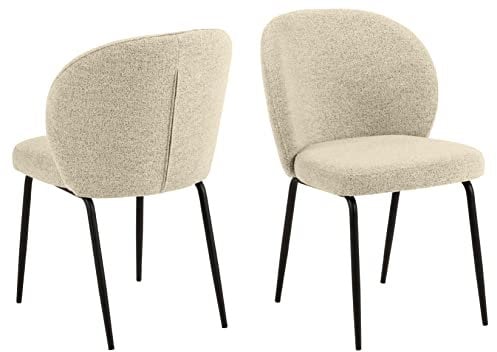 AC Design Furniture Panna Esszimmerstühle mit Rückenlehne, 2er-Set, Gepolsterter Esszimmerstuhl, cremefarbener Gepolsterter Stoffsitz mit Schwarzen Metallbeinen, Home-Office-Stuhl ohne Rollen