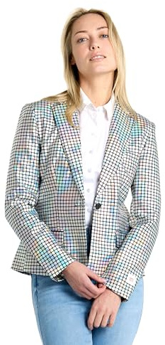 OppoSuits Damen-Blazer - Discoballer-Anzugjacke - Holografisches Silber - Partykostüm