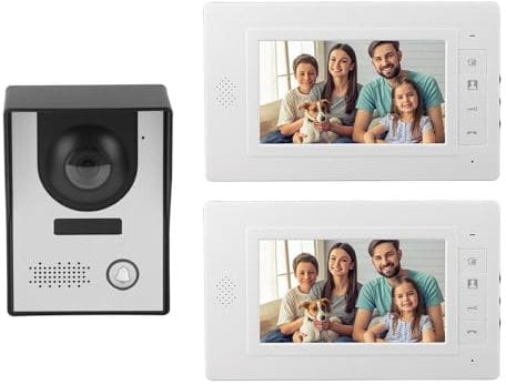 Kit videocitofono cablato da 7 pollici Visione notturna Sistema videocitofono a 2 vie Sistema di sicurezza per office Appartamento Villa AC100‑240V(EU Plug-bianco)