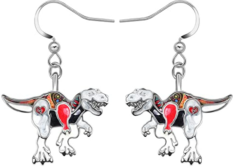 DOWAY Emaille Dinosaurier Ohrringe Tyrannosaurus Rex Dangle Triceratops Schmuck für Frauen Mädchen Dino Geschenke