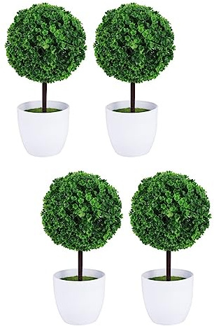HOMSFOU 4 Pcs Small Plants for Decoration Table Bonsai Tree Artificial Potted Tree Ball Small Fake Plant Greenery Topiaries Bonsai Outdoor Artificial Plants Decorative Ball Baby Household