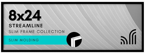 Americanflat 8x24 Picture Frame with Polished Plexiglass - Streamline Collection - Thin Border Picture Frame for Wall Display - Hanging Hardware Included - Black | Polished plexiglass front, hangs vertical or horizontal, sawtooth hangers included, secure turn-tab backing