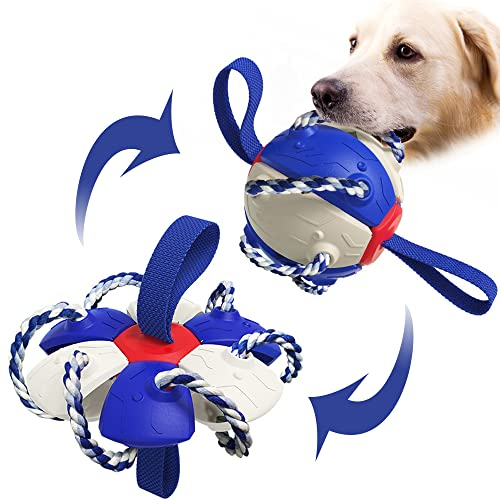 Addcean Dog Toy Balls with Chewing Ropes, Pet Flying Saucer Ball Dog Toy Interactive Dog Toys for Tug of War, Best Gifts for Small & Medium Dogs【Not for Aggressive Chewers】