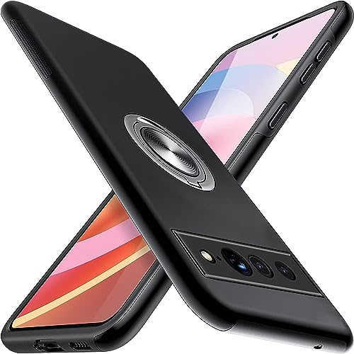 Kaywzo Hülle für Google Pixel 7 Pro 5G,Im Freien Handyhülle mit Unsichtbare Magnetisch Ring Ständer,PC & TPU Stoßstange Multi-Layer Stoßfest Schutzhülle Case Cover,Schwarz