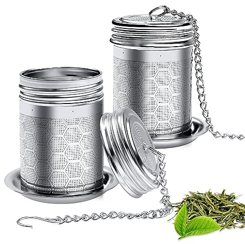 2 Pezzi Filtro da Tè con Catena di Estensione,Filtro da Tè in Acciaio Inossidabile,infusore per tisane, Filtro tè in con Coperchio per Tazze e Teiere